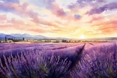 Watercolor lavender field sunset. Generate Ai Product Image 1