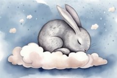Watercolor sleeping rabbit cute. Generate Ai Product Image 1