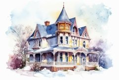 Watercolor victorian house. Generate Ai Product Image 1