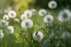 White fluffy dandelions plant. Generate Ai Product Image 1