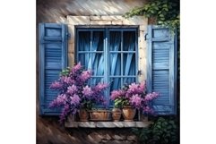 Charming Window with blue shutters. Generate AI Product Image 1