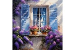 Picturesque Window with blue shutters. Generate AI Product Image 1