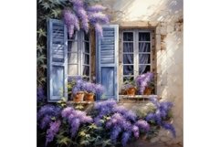 Welcoming Window with blue shutters. Generate AI Product Image 1