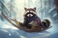 Funny raccoon with snow sledge. Generate ai Product Image 1