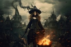 Witch black hat fire splash. Generate Ai Product Image 1