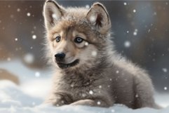 Wolf baby winter snow. Generate Ai Product Image 1