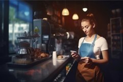 Woman apron barista stands. Generate Ai Product Image 1