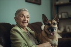 Old woman with dog on sofa. Generate Ai Product Image 1