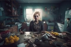 Woman messy house. Generate Ai Product Image 1