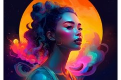 Woman portrait neon moon. Generate ai Product Image 1