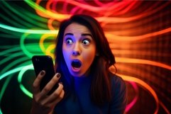 Woman shock phone internet. Generate Ai Product Image 1