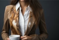 Woman showing stain of coffee her office jacket. Generate Ai Product Image 1