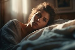 Woman bed disappointed at morning house. Generate Ai Product Image 1