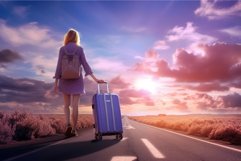 Woman suitcase lavender sunrise. Generate Ai Product Image 1