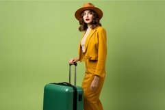 Woman traveler suitcase colorful. Generate Ai Product Image 1