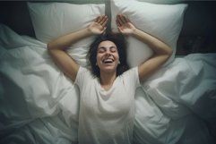 Woman happy waking from bed. Generate Ai Product Image 1