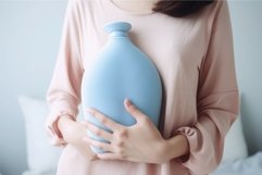 Woman water bottle cystitis pain treatment. Generate Ai Product Image 1