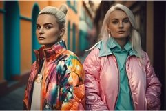 Women wearing colorful jacket street photo. Generate Ai Product Image 1