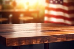 Bright wooden table with American flag. Generate ai Product Image 1