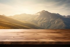 Wooden table mountain. Generate Ai Product Image 1