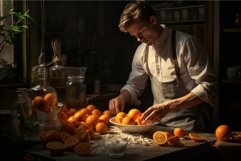 Young man making orange fresh on kitchen. Generate Ai Product Image 1