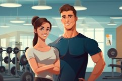 Young trainer and woman engaged in gym illustration. Generat Product Image 1