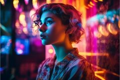 Young woman on neon multicolored background. Generate ai Product Image 1