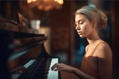 Pianist young woman at sun light. Generate Ai Product Image 1