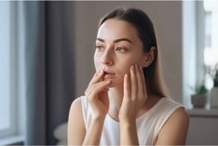 White girl touching face. Generate AI Product Image 1