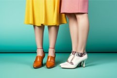 Young women in stylish shoes on color background. Generate A Product Image 1