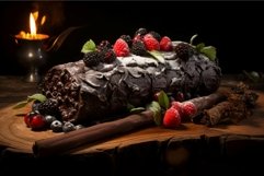 Yule log roll dessert chocolate. Generate Ai Product Image 1