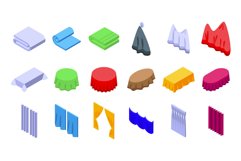 Cloth material with drapery icons set isometric vector. Fibe Product Image 1