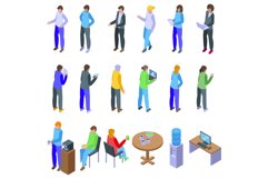 Coworkers communicating office icons set isometric vector. I Product Image 1