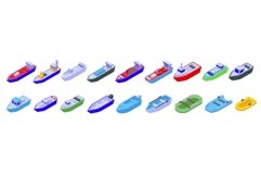 Fisher vessel icons set isometric vector. Sea water shore Product Image 1
