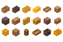 Wooden crates icons set isometric vector. Storage box Product Image 1