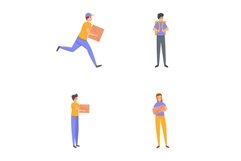Courier delivery icons set cartoon vector. Male courier deli Product Image 1