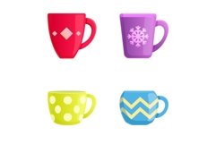Colorful cup icons set cartoon vector. Various bright cerami Product Image 1