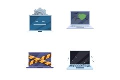 Computer repair icons set cartoon vector. Various broken per Product Image 1