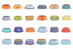 Food Bowl icons set cartoon vector. Pet plate Product Image 1