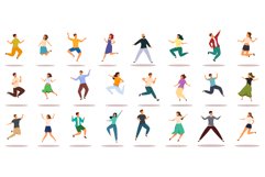 Couple jump icons set cartoon vector. Happy character Product Image 1
