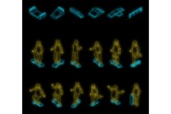 Children skateboarding icons set vector neon Product Image 1