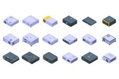 Projector icons set isometric vector. Video office Product Image 1