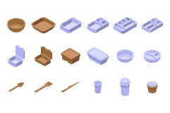 Biodegradable tableware icons set isometric vector. Paper pa Product Image 1