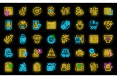 Night babysitting icons set vector neon Product Image 1