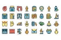 Fat man in the gym icons set vector flat Product Image 1