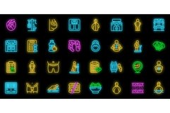 Fat man in the gym icons set vector neon Product Image 1