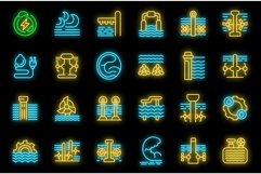 Tidal energy icons set vector neon Product Image 1
