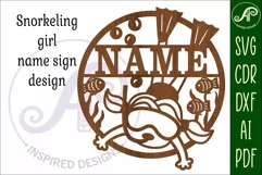 Snorkeling girl name sign, SVG, diving themed wall art Product Image 3