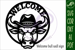 Bull Welcome wall art sign, Farmhouse porch sign Product Image 3