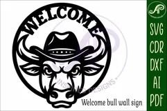 Bull Welcome wall art sign, Farmhouse porch sign Product Image 3
